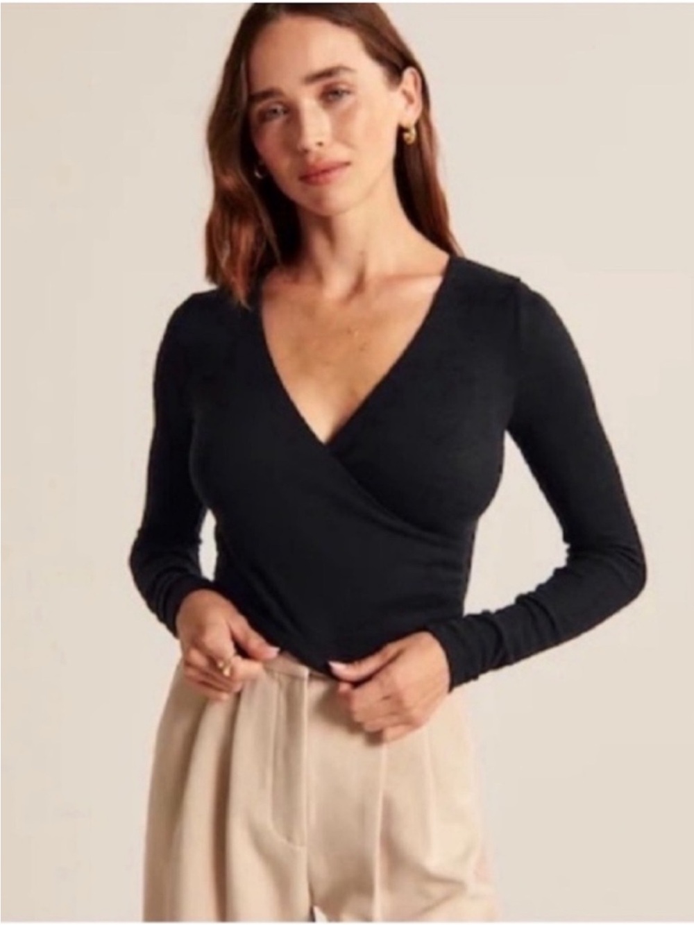 Abercrombie & Fitch Soft AF Cozy Wrap Bodysuit Size XS Black Comfy Minimalist